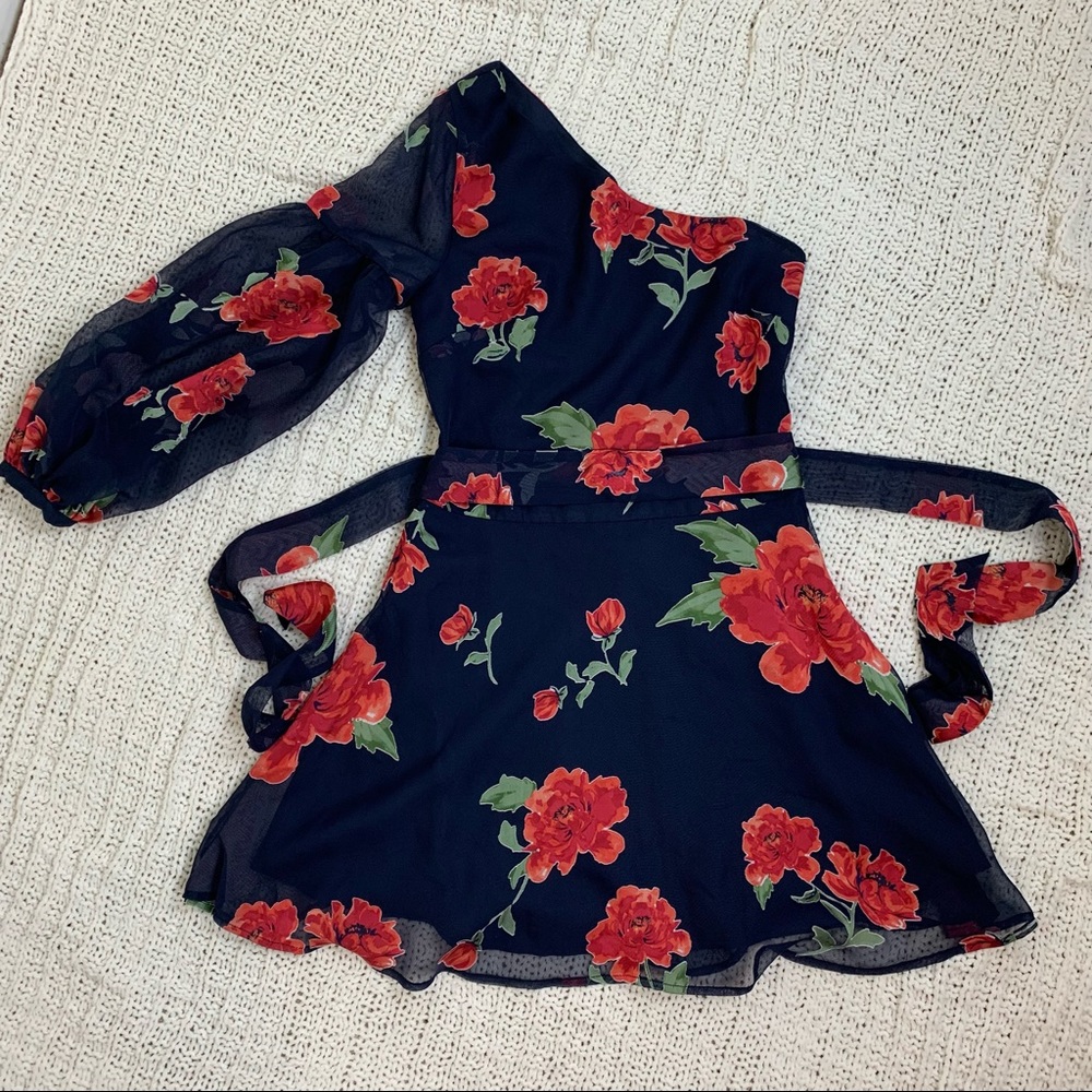 Lovers & Friend One Shoulder Dress Navy Floral Small
